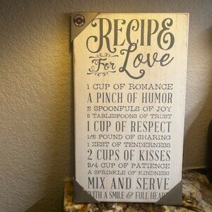 NWT Recipe for Love Kitchen Wall Art Rustic Wood Sign
